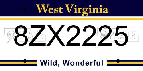 8ZX2225 West Virginia License Plate