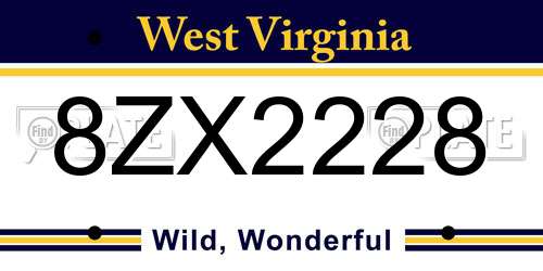 8ZX2228 West Virginia License Plate