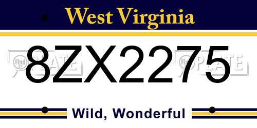 8ZX2275 West Virginia License Plate