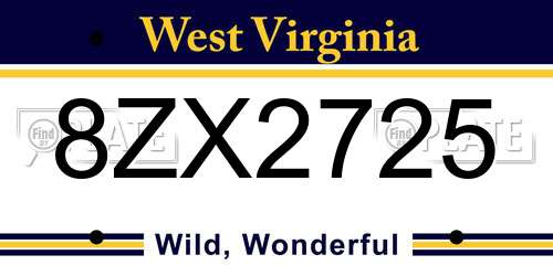 8ZX2725 West Virginia License Plate