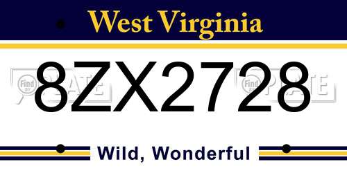8ZX2728 West Virginia License Plate