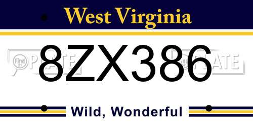 8ZX386 West Virginia License Plate