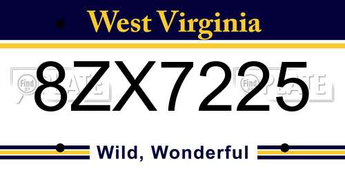 8ZX7225 West Virginia License Plate