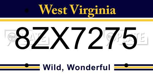 8ZX7275 West Virginia License Plate