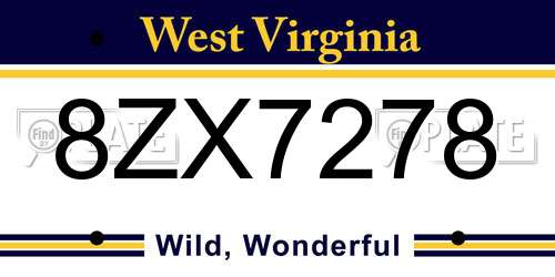 8ZX7278 West Virginia License Plate