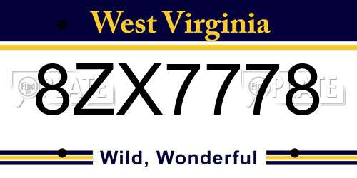 8ZX7778 West Virginia License Plate