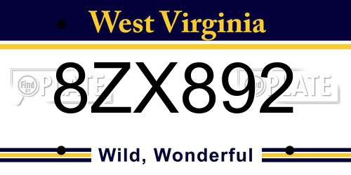 8ZX892 West Virginia License Plate