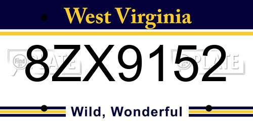 8ZX9152 West Virginia License Plate