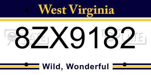 8ZX9182 West Virginia License Plate