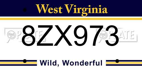8ZX973 West Virginia License Plate