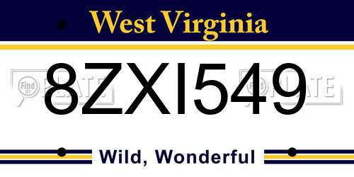 8ZXI549 West Virginia License Plate