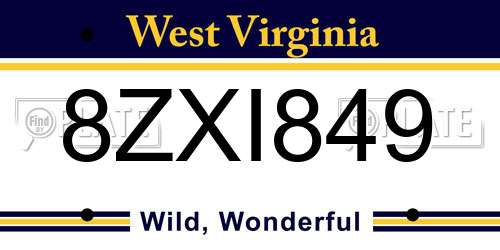 8ZXI849 West Virginia License Plate