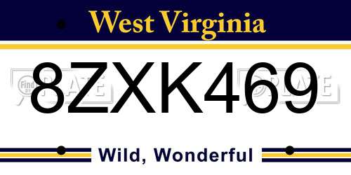 8ZXK469 West Virginia License Plate