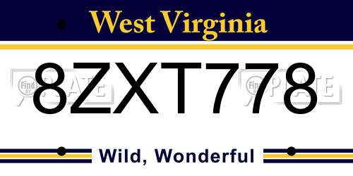 8ZXT778 West Virginia License Plate