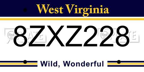 8ZXZ228 West Virginia License Plate