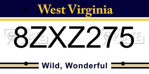 8ZXZ275 West Virginia License Plate