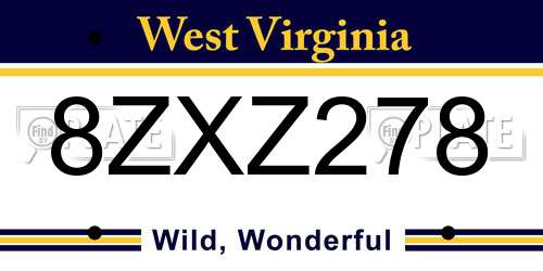 8ZXZ278 West Virginia License Plate