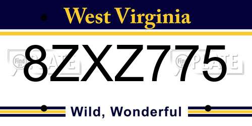 8ZXZ775 West Virginia License Plate