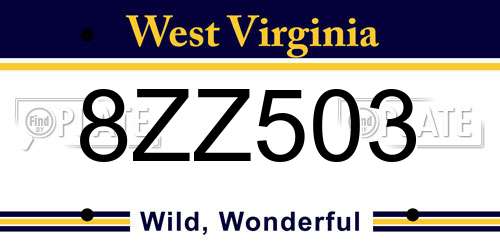 8ZZ503 West Virginia License Plate