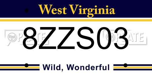 8ZZS03 West Virginia License Plate
