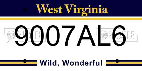 9007AL6 West Virginia License Plate