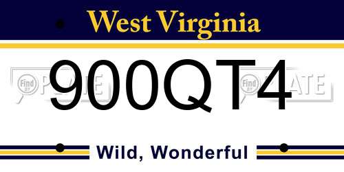 900QT4 West Virginia License Plate