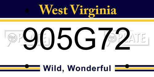905G72 West Virginia License Plate