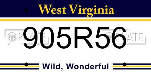 905R56 West Virginia License Plate
