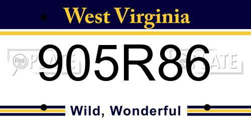 905R86 West Virginia License Plate