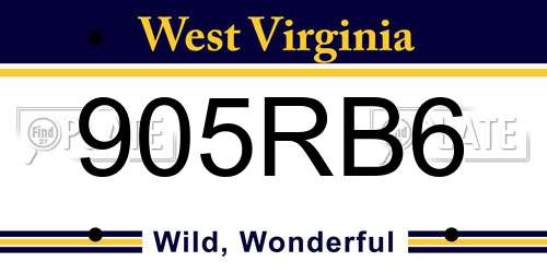 905RB6 West Virginia License Plate