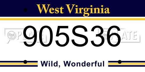 905S36 West Virginia License Plate