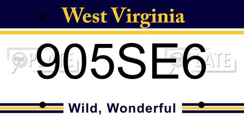 905SE6 West Virginia License Plate