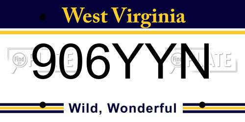 906YYN West Virginia License Plate
