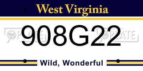 908G22 West Virginia License Plate