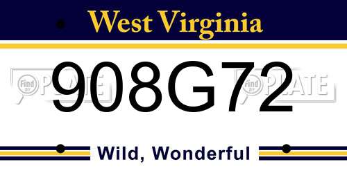 908G72 West Virginia License Plate