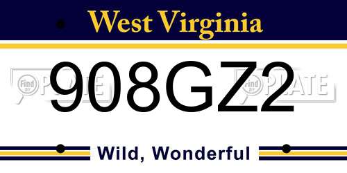 908GZ2 West Virginia License Plate