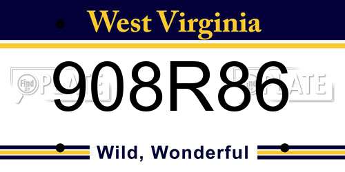 908R86 West Virginia License Plate