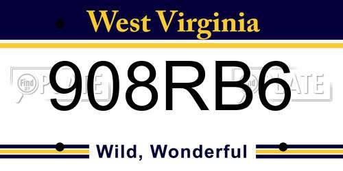 908RB6 West Virginia License Plate