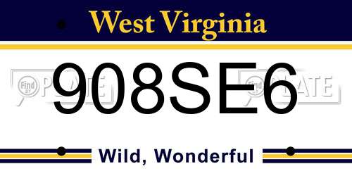 908SE6 West Virginia License Plate