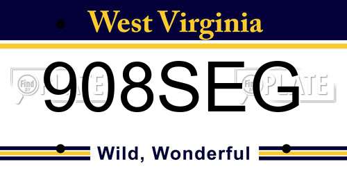 908SEG West Virginia License Plate