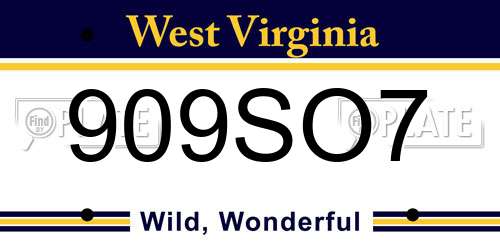909SO7 West Virginia License Plate