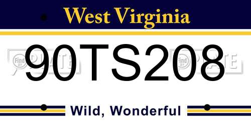 90TS208 West Virginia License Plate