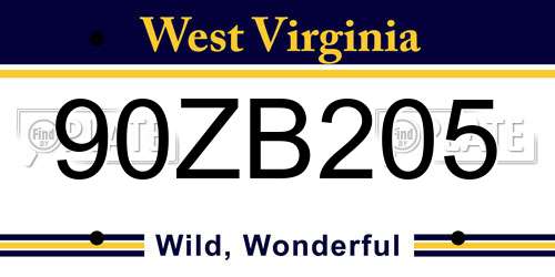 90ZB205 West Virginia License Plate