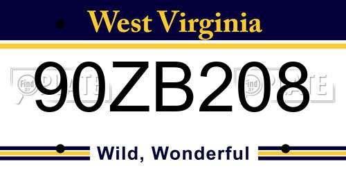 90ZB208 West Virginia License Plate