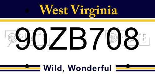 90ZB708 West Virginia License Plate