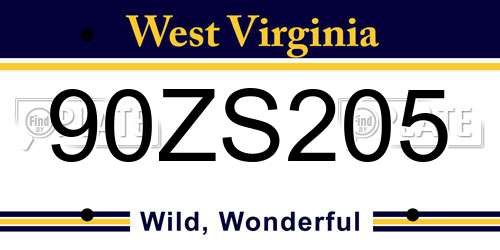 90ZS205 West Virginia License Plate