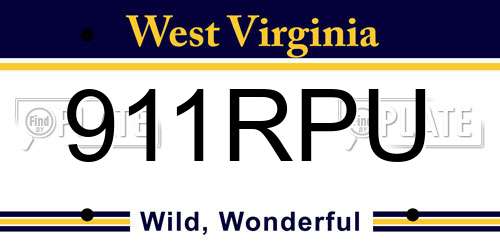 911RPU West Virginia License Plate