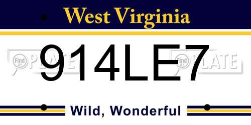 914LE7 West Virginia License Plate
