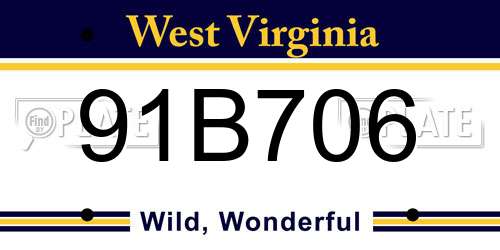 91B706 West Virginia License Plate