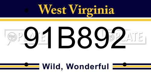 91B892 West Virginia License Plate